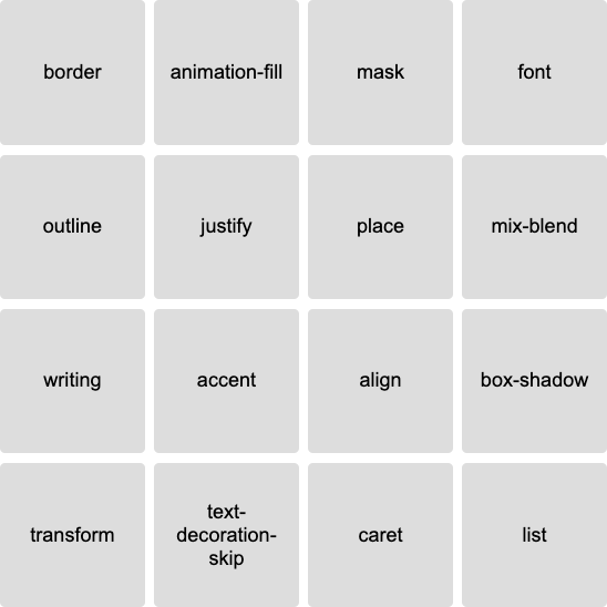 4x4 grid with the terms: tabpanel, alert, tab, marquee, tree, slider, form, region, tablist, switch, banner, status, log, main, menubar, and combobox