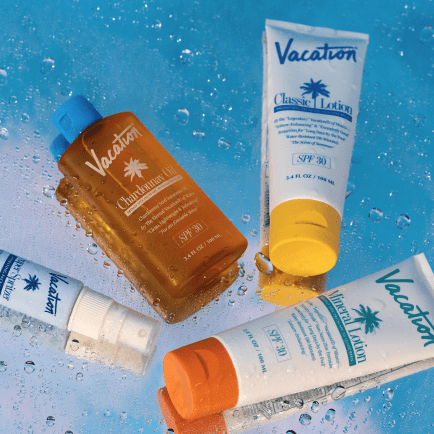 Vacation® Brand products on a dewy cloud background