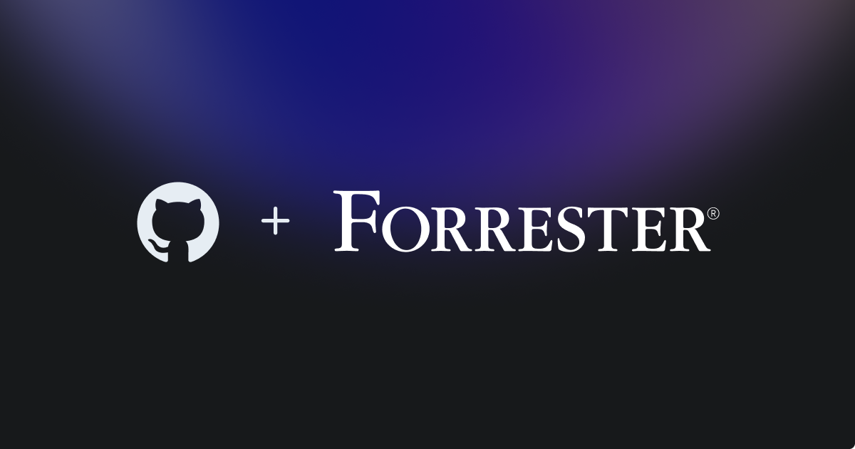 Dark background with purple gradient and GitHub logo + Forrester logo