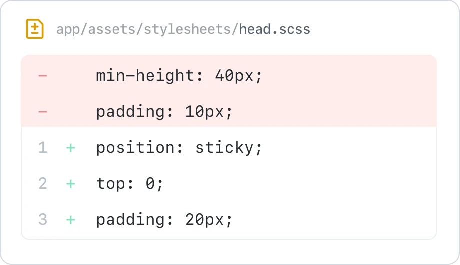 This image visually represents changes made to a stylesheet file, highlighting how the layout or design of a web page might be altered through these CSS adjustments.