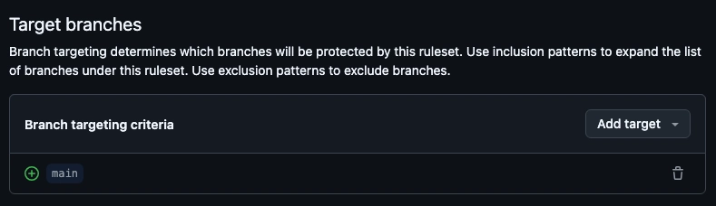 Setting a GitHub Rule to target main