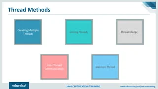 JAVA CERTIFICATION TRAINING www.edureka.co/java-j2ee-soa-training
Thread Methods
Creating Multiple
Threads
Joining Threads Thread.sleep()
Inter Thread
Communication
Daemon Thread
 