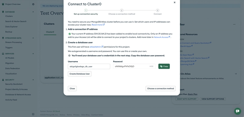 MongoDB Atlas Connect Cluster to Page