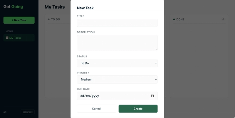 Add new task pop-up form