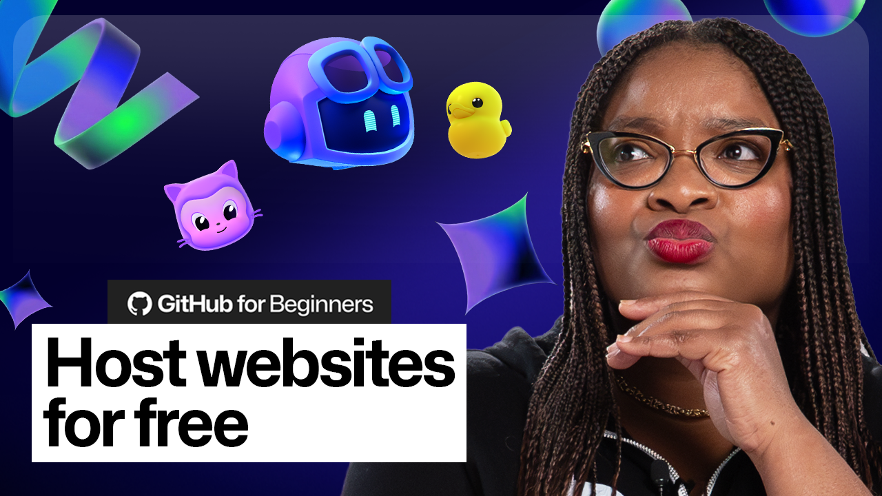 Video thumbnail with the words "Host websites for free" with GitHub iconography
